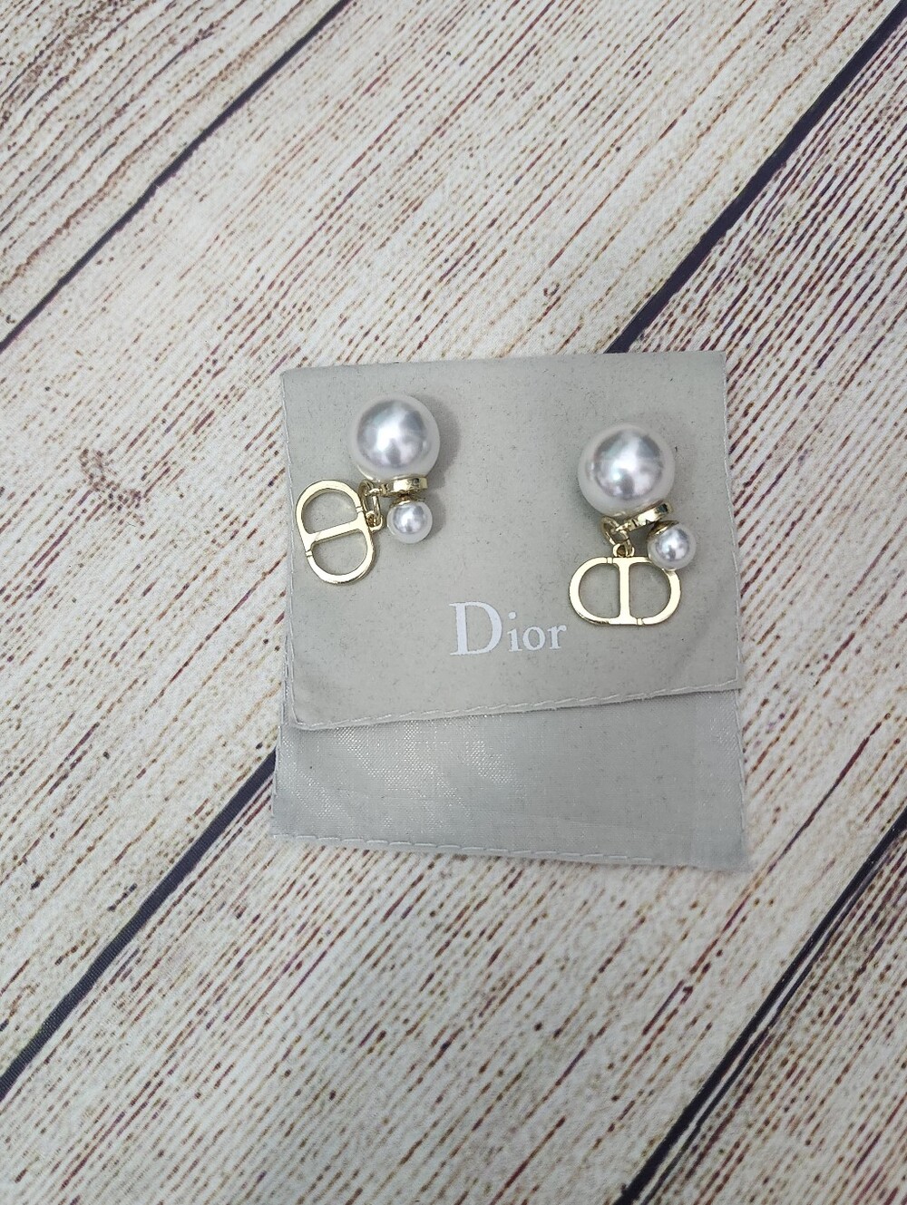 Dior Gold-Tone Double Pearl CD Stud Earrings